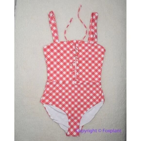 NEW Onia Raquel Barbiecore‎ pink gingham check raquel one piece swimsuit, size S - Picture 2 of 16